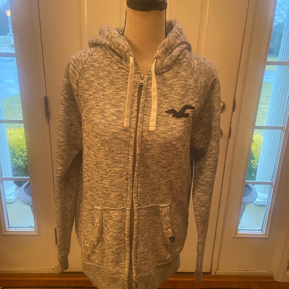 Hollister, Heather Grey zip up cotton hoodie. UNISEX Size Small